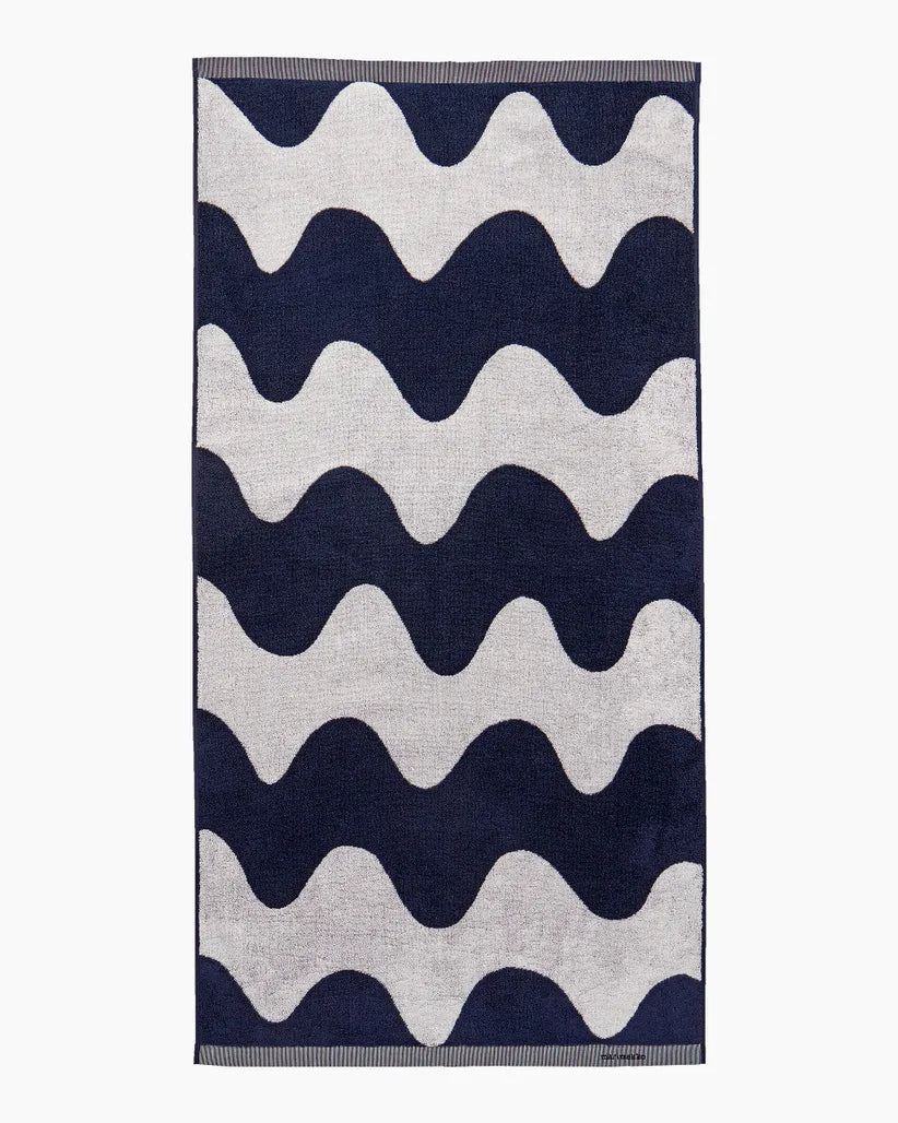 070884 Lokki Bath Towel, Off - white/Dk. Blue, 28"x55" - pirkko. Marimekko