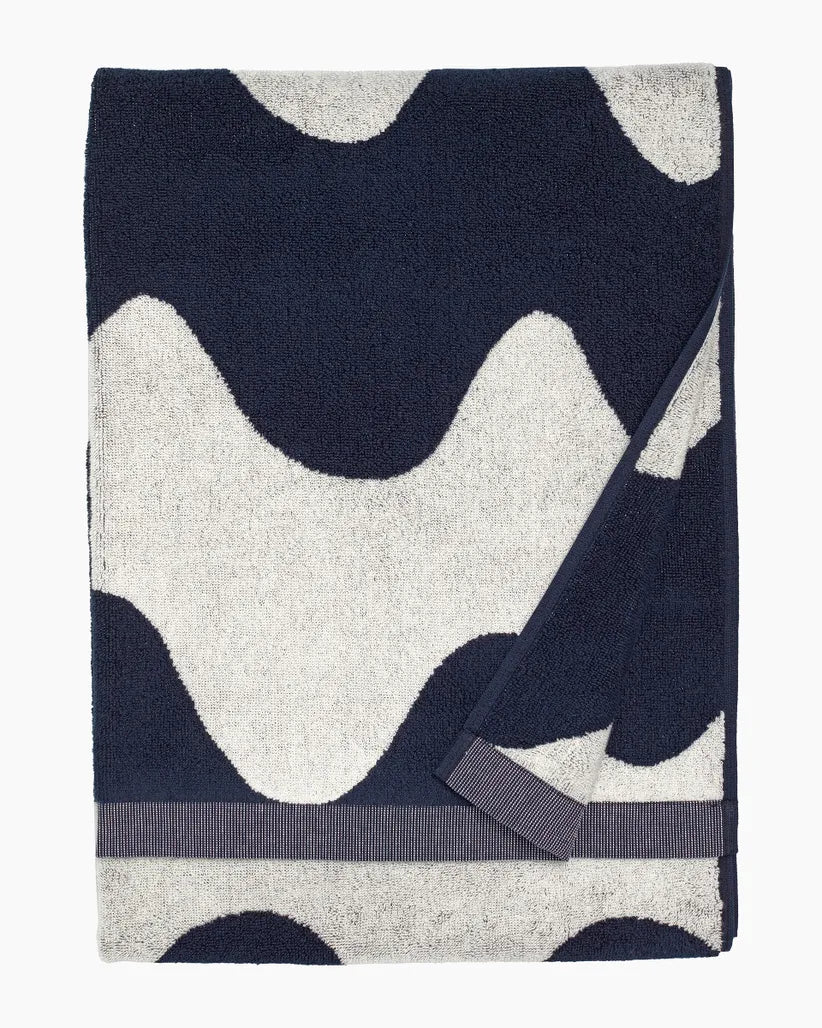 070884 Lokki Bath Towel, Off - white/Dk. Blue, 28"x55" - pirkko. Marimekko