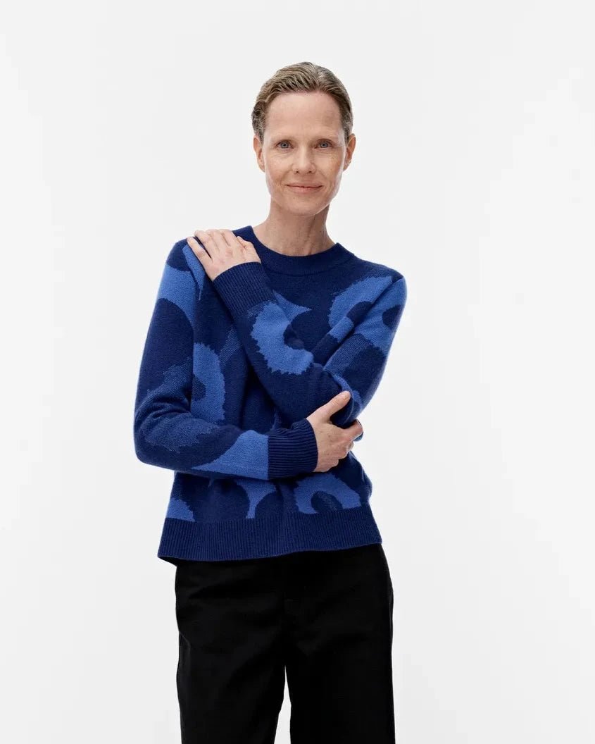 Aukio Unikko Cashmere Sweater | Navy, Blue - pirkko. Marimekko