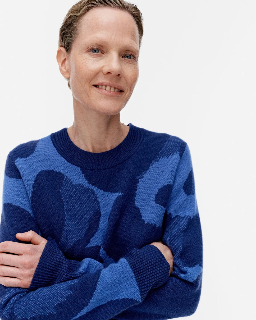 Aukio Unikko Cashmere Sweater | Navy, Blue - pirkko. Marimekko