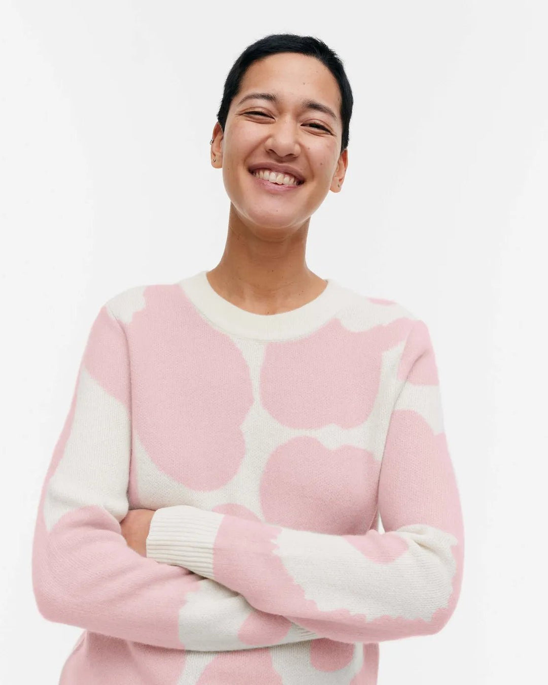 Aukio Unikko Cashmere Sweater | White, Pink - pirkko. Marimekko