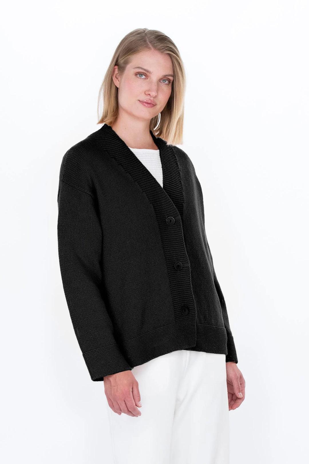 Falla Finland | Karviainen Cotton Knit Cardigan | Black - pirkko. Falla Finland