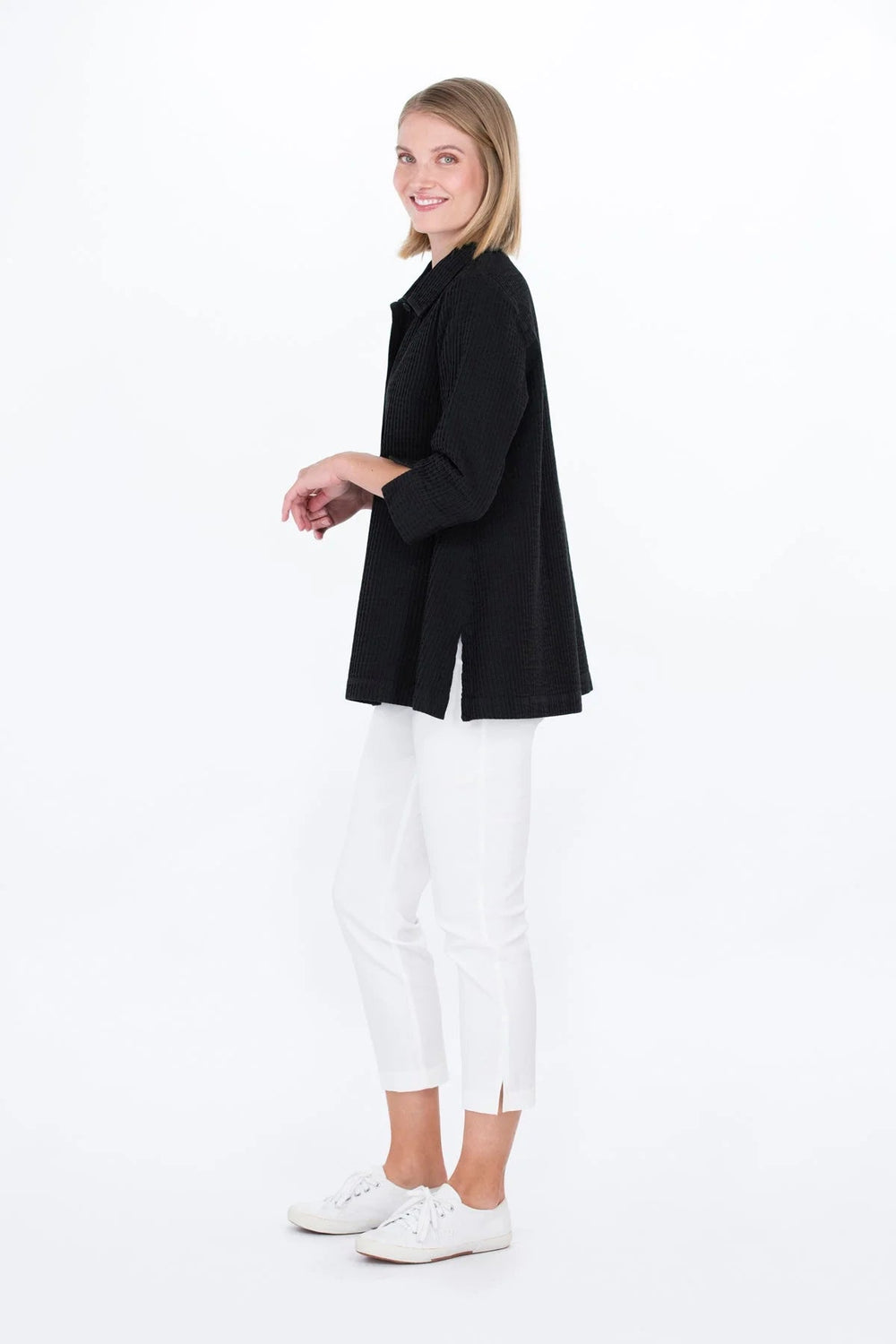 Falla Finland | Kumina Textured Cotton Shirt | Black - pirkko. Falla Finland