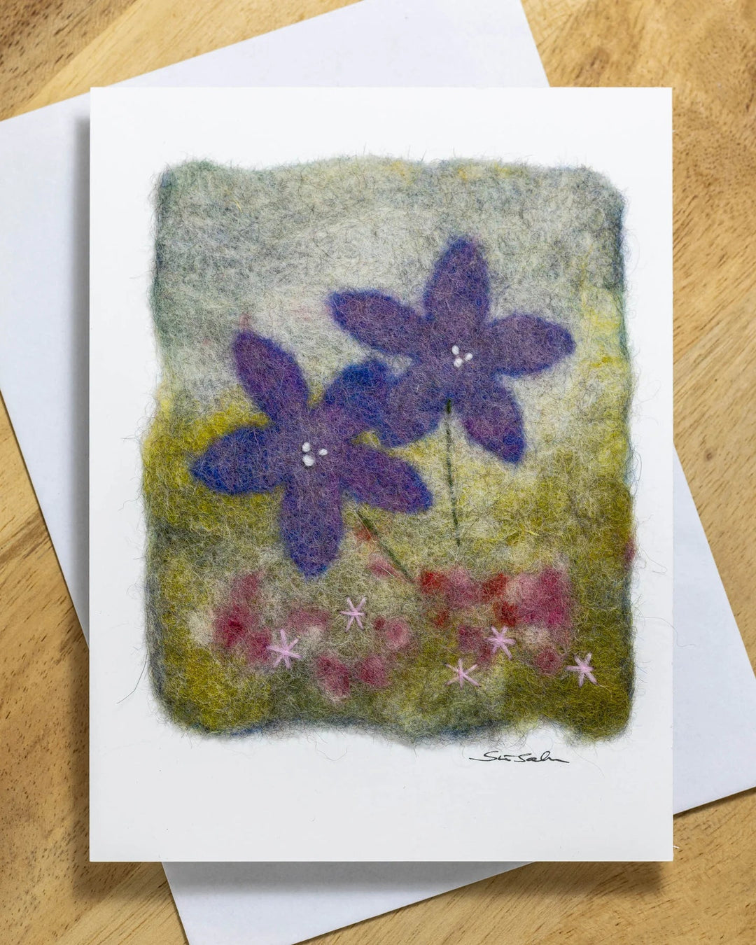 Finnish Felted Cards: Purple Flowers - pirkko. pirkko.