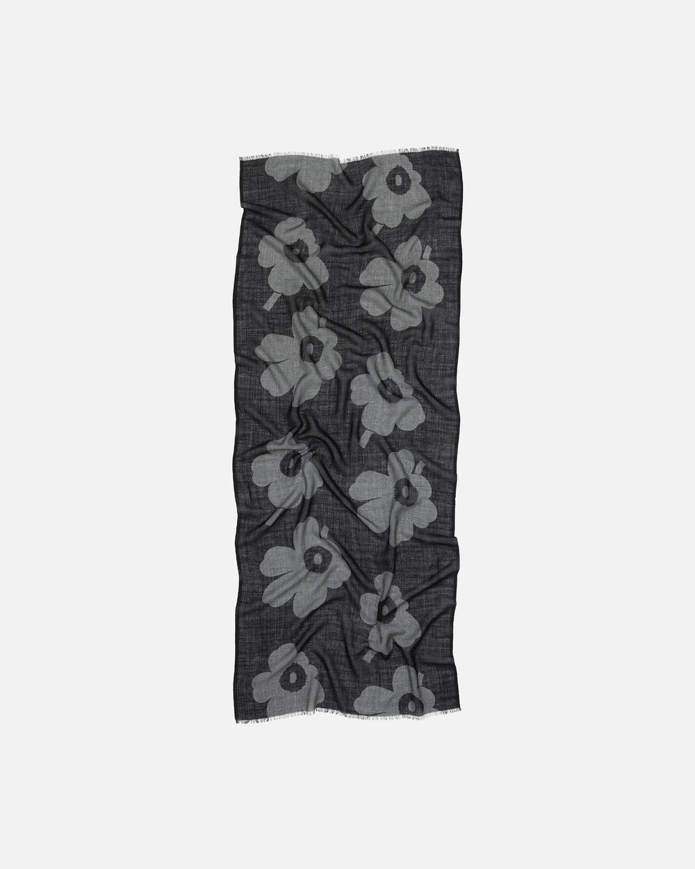 Fiore Juhla Unikko Wool Scarf | Black, Dark Grey | 28" x 72" - pirkko. Marimekko