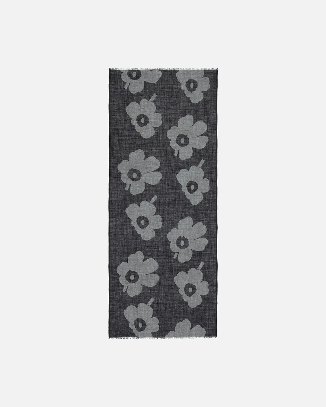 Fiore Juhla Unikko Wool Scarf | Black, Dark Grey | 28" x 72" - pirkko. Marimekko