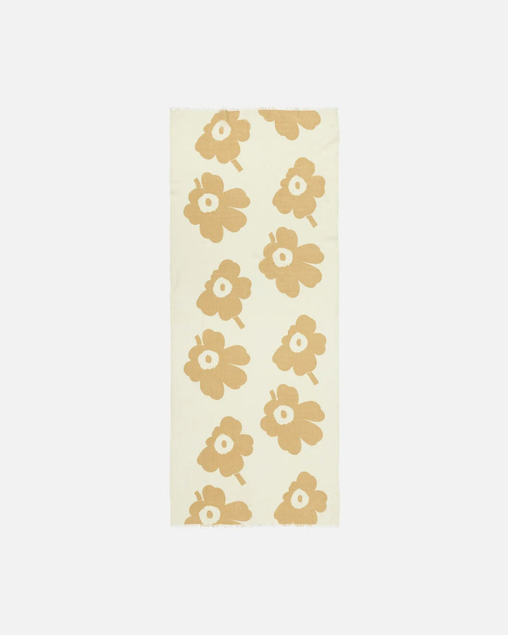 Fiore Juhla Unikko Wool Scarf | Soft Yellow, Off - white | 28" x 72" - pirkko. Marimekko