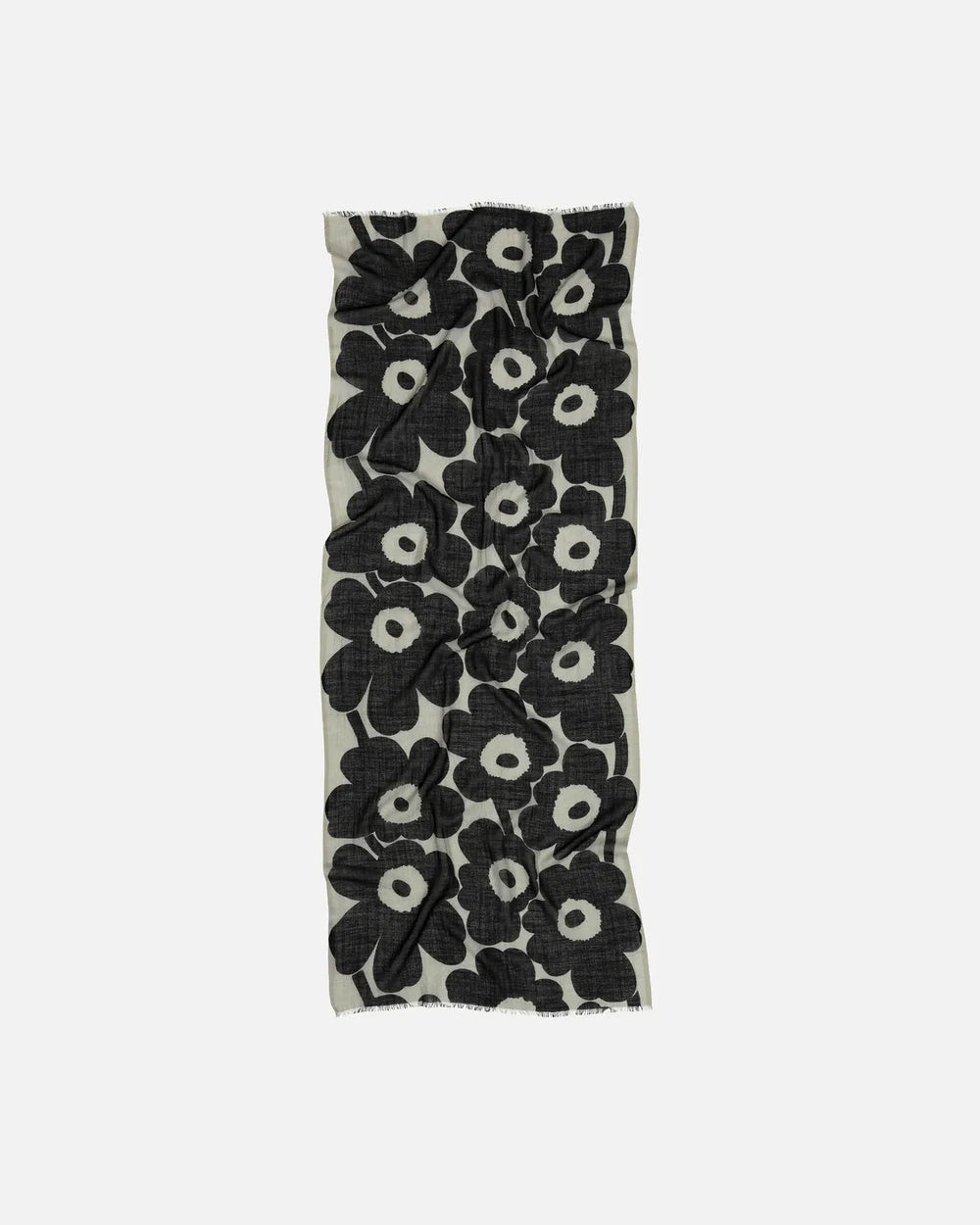 Fiore Unikko Scarf | Black, Light Khaki | 28"x72" - pirkko. Marimekko