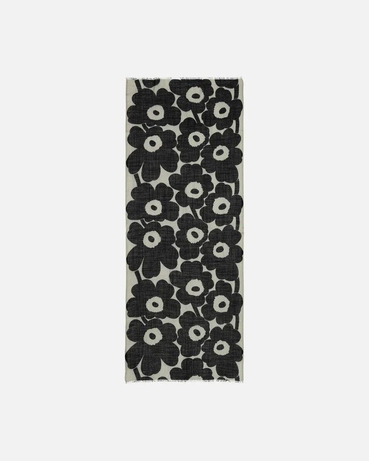 Fiore Unikko Scarf | Black, Light Khaki | 28"x72" - pirkko. Marimekko