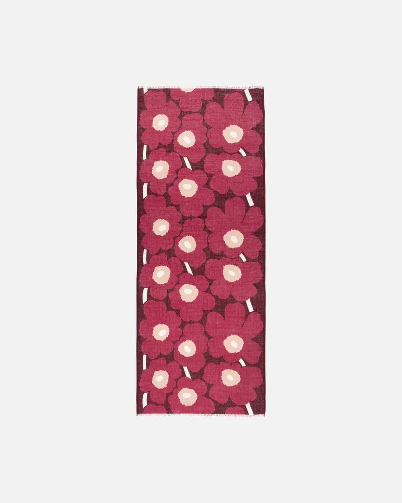 Fiore Unikko Wool Scarf | Burgundy Multi | 28" x 72" - pirkko. Marimekko