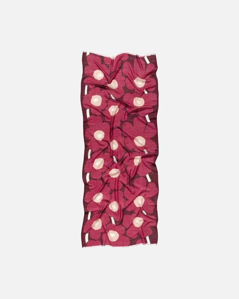 Fiore Unikko Wool Scarf | Burgundy Multi | 28" x 72" - pirkko. Marimekko