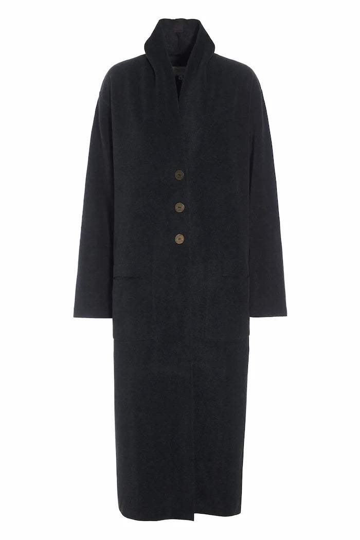 Henriette Cozy Button - up Long Fleece Cardigan w/ Pockets | Soft Black - pirkko. HENRIETTE STEFFENSEN