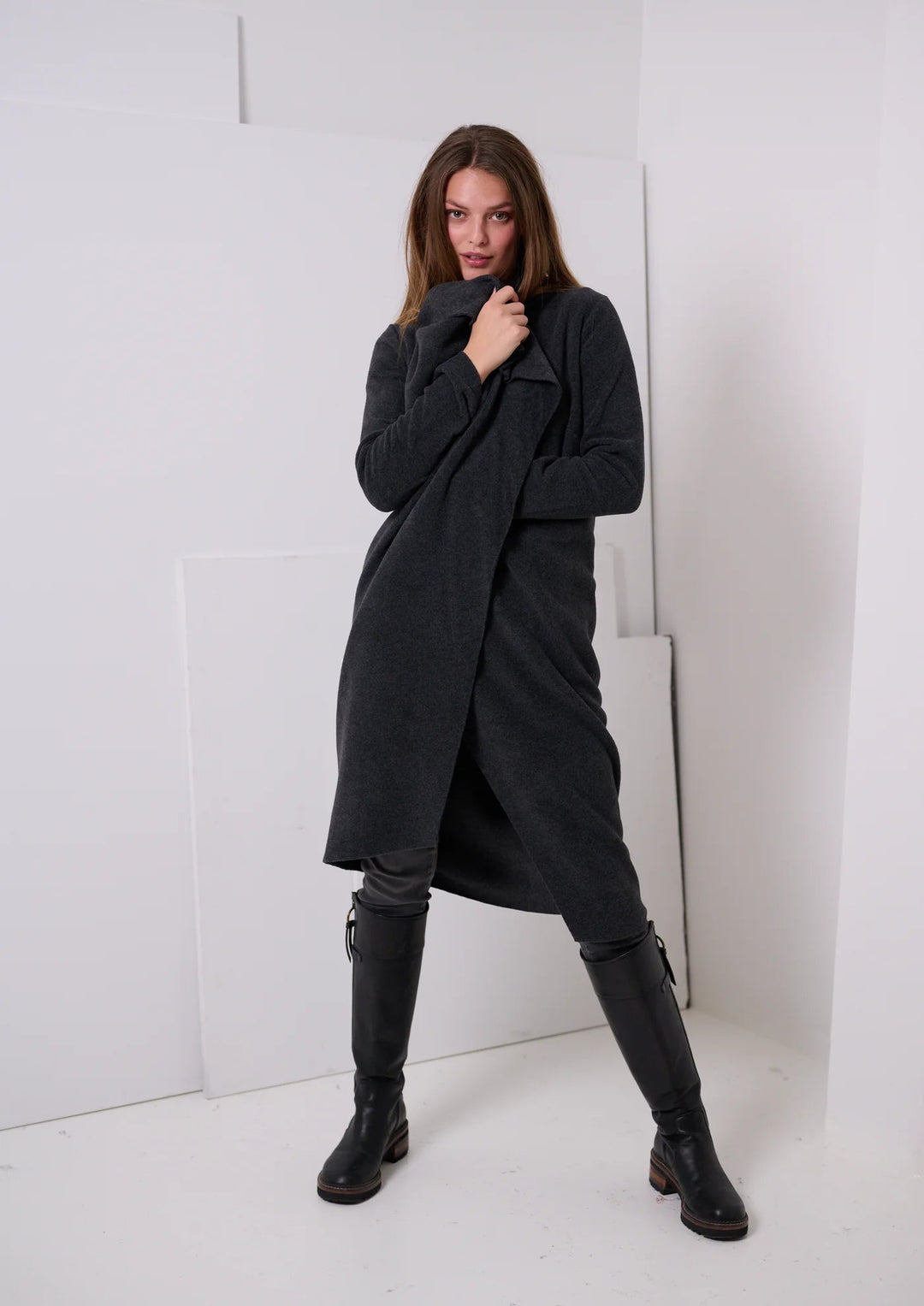 Henriette Cozy Long Fleece Cardigan | Soft Black - pirkko. HENRIETTE STEFFENSEN