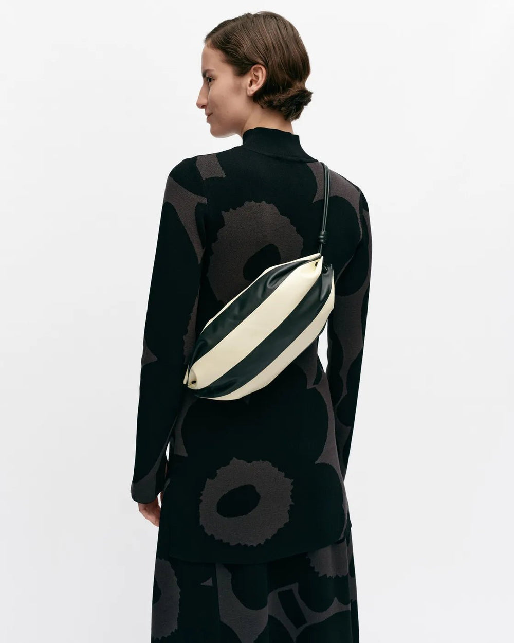 Karla Leather Shoulder Bag | Black/Off White - pirkko. Marimekko