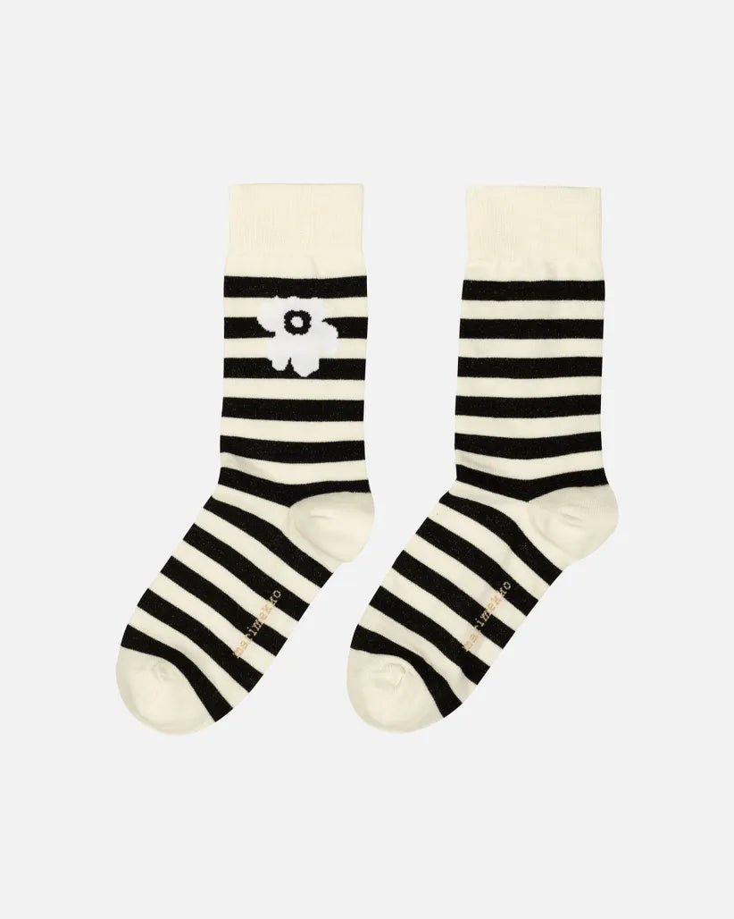 Kasvaa Tasaraita Socks, Off - white/Black - pirkko. Marimekko