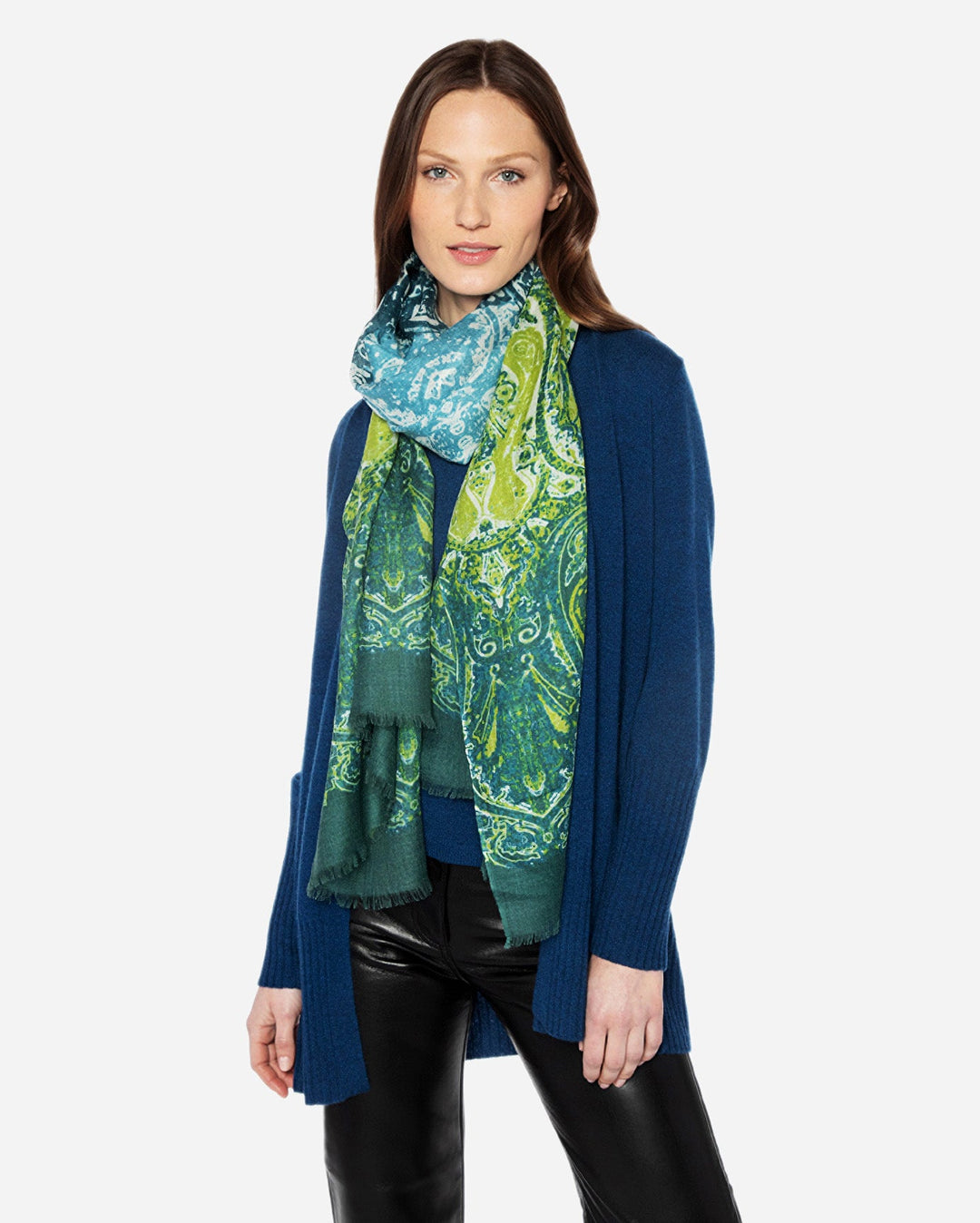 Kinross | Silk Cashmere Scarf | Paisley Dark Blue Green Multi - pirkko. KINROSS