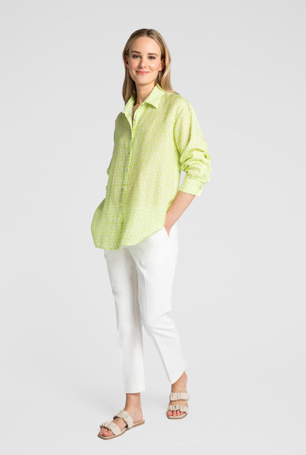 Kuusama Molly Shirt | White/Green - pirkko. Kuusama