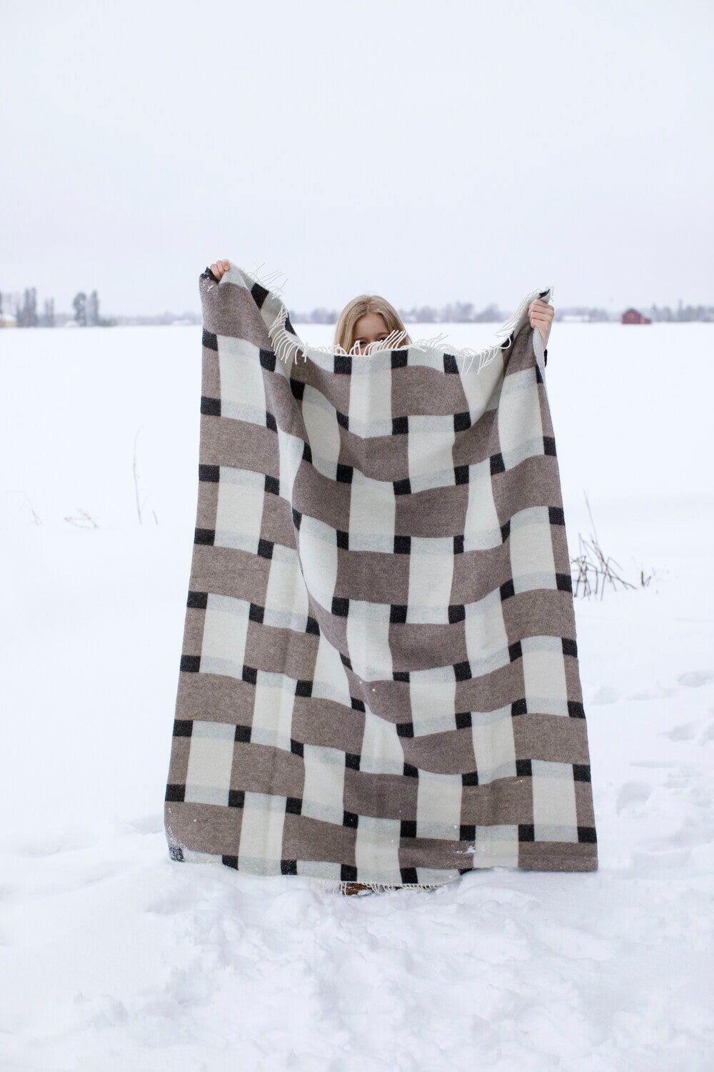 Lapuan Kankurit | Punos Wool Throw, Off - white, Brown, Black 51" x 71" - pirkko. Lapuan Kankurit