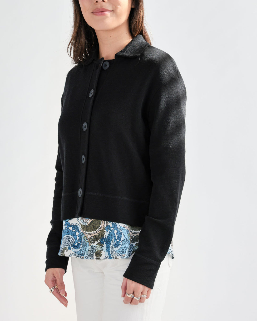 Light Weight Merino Rib Cardigan, Black - pirkko. by basics