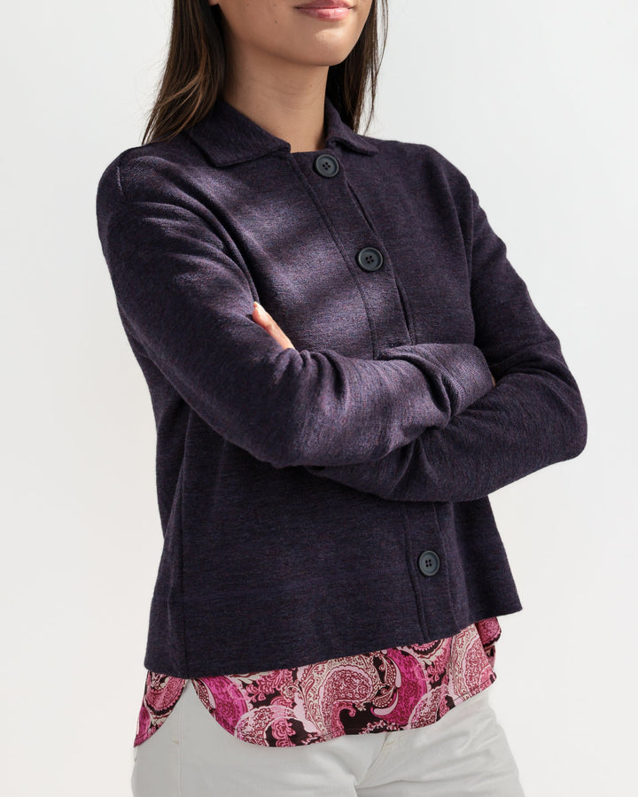 Light Weight Merino Rib Cardigan, Plum Melange - pirkko. by basics