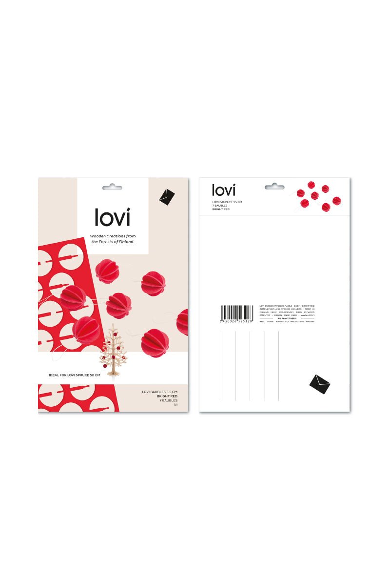 Lovi Baubles 3.5 cm, Bright Red - pirkko. LOVI