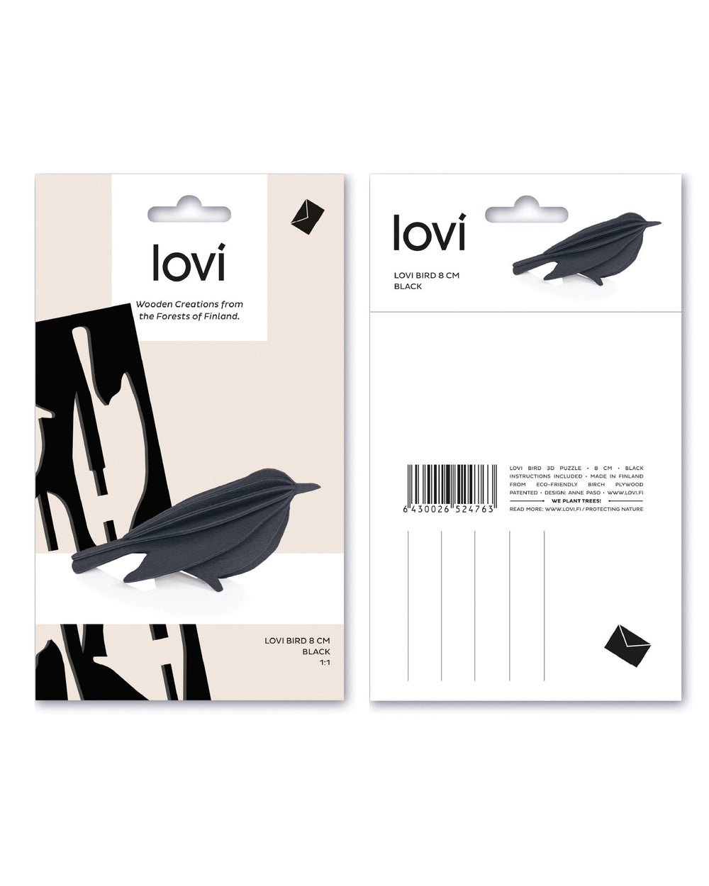 Lovi Bird 8 cm, Black - pirkko. LOVI