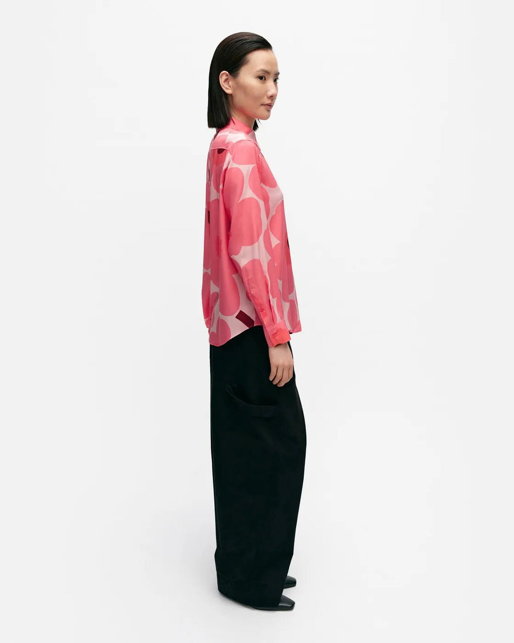 Maija Unikko Stretch Silk Shirt | Pink/Coral - pirkko. Marimekko