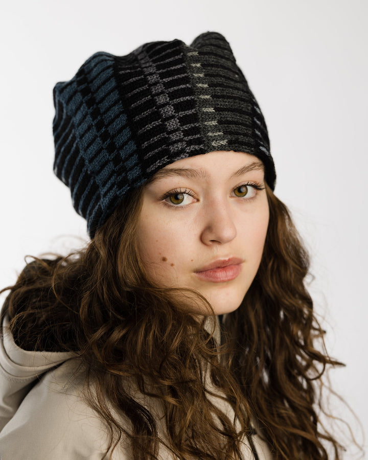 Marika Niskanen Wool Hat, Grey, Black, Blue - pirkko. Marika Niskanen