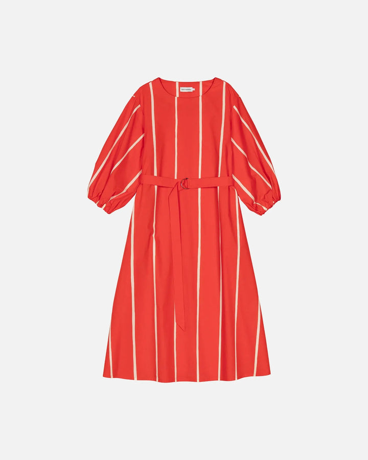 Marimekko | Blomma Puhveli Belted Cotton Dress | Orange, White - pirkko. Marimekko