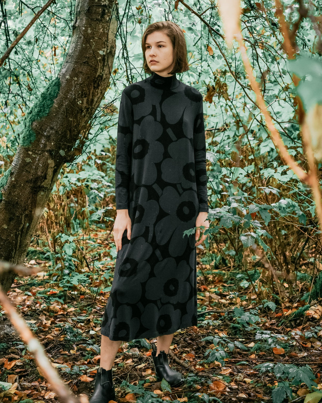 Marimekko | Cavea Unikko Jersey Dress | Black Dark Grey - pirkko. Marimekko