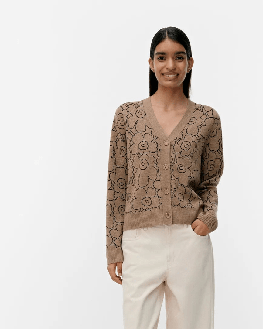 Marimekko | Eilinen Piirto Unikko Wool Cardigan | Camel, Black - pirkko. Marimekko