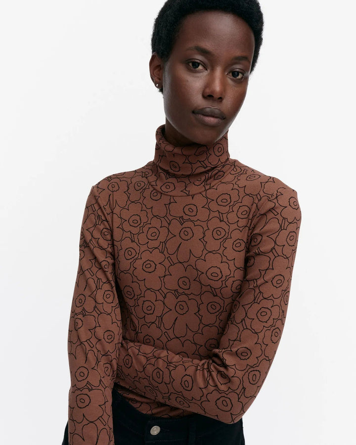 Marimekko | Emali Piirto Unikko Cotton Rib Turtleneck | Brown, Black - pirkko. Marimekko