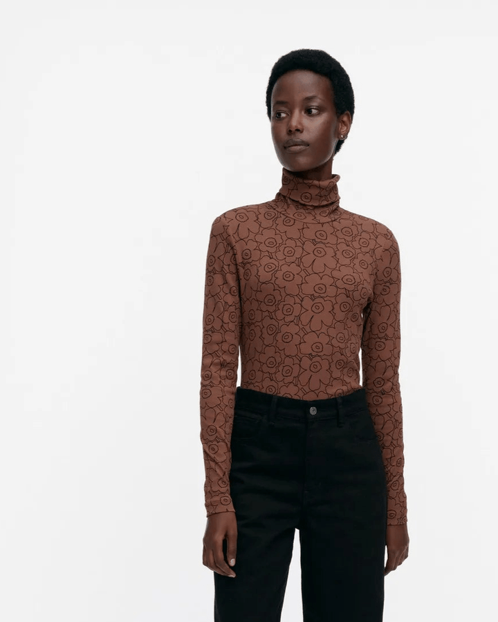 Marimekko | Emali Piirto Unikko Cotton Rib Turtleneck | Brown, Black - pirkko. Marimekko