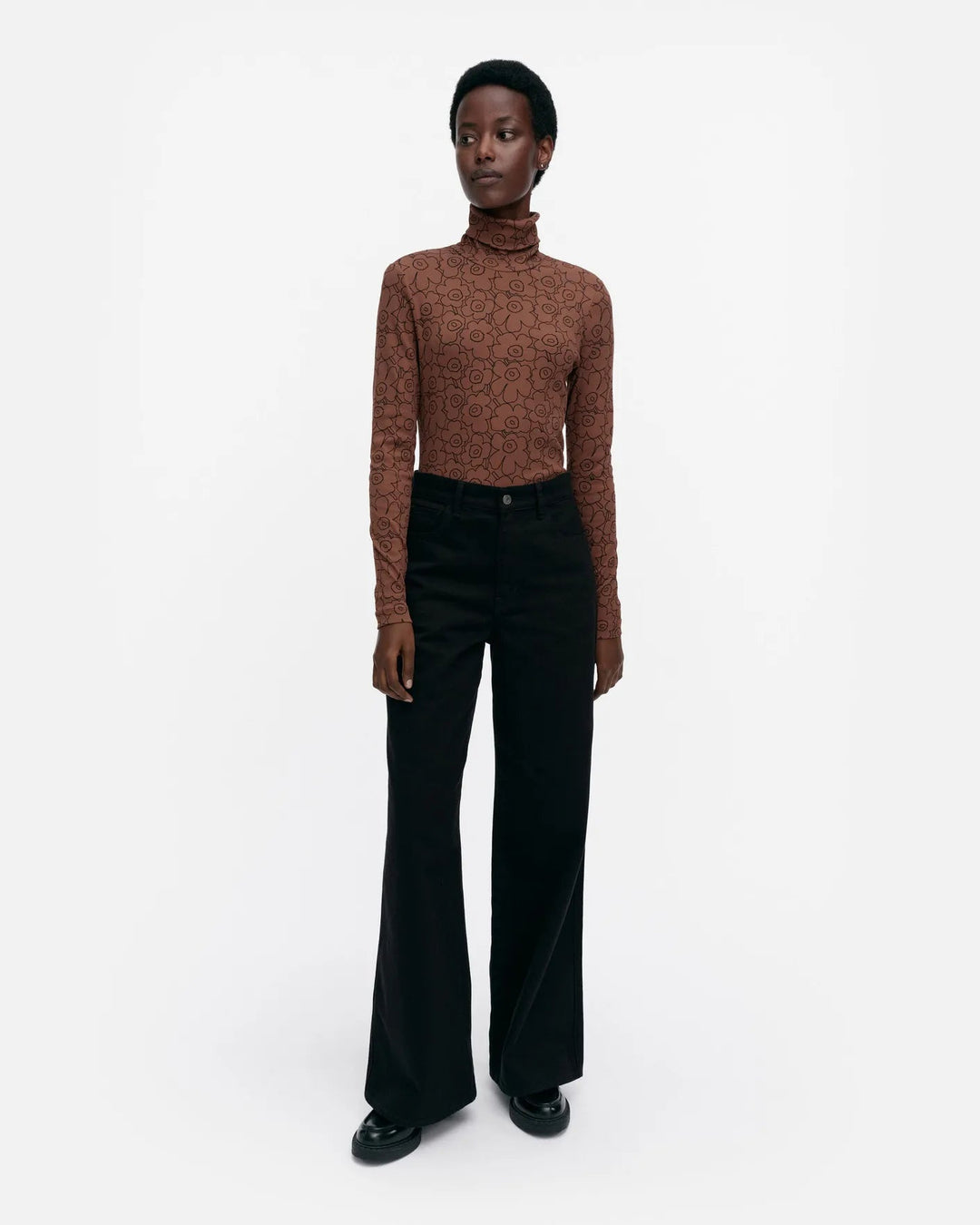 Marimekko | Emali Piirto Unikko Cotton Rib Turtleneck | Brown, Black - pirkko. Marimekko