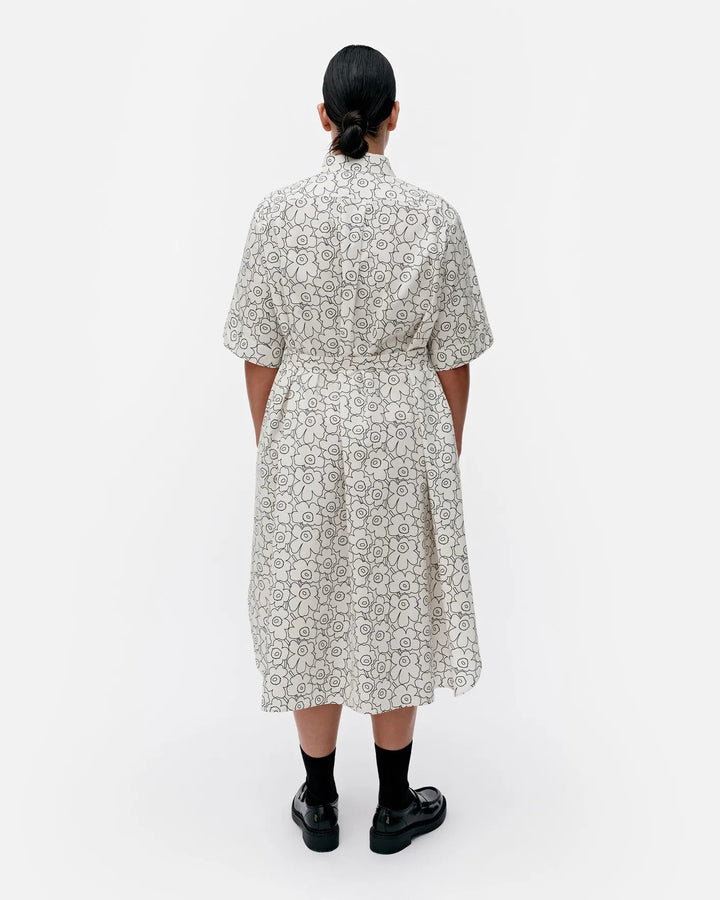 Marimekko | Piirto Unikko Poplin Belted Shirt Dress | White, Black - pirkko. Marimekko