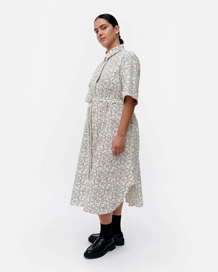 Marimekko | Piirto Unikko Poplin Belted Shirt Dress | White, Black - pirkko. Marimekko