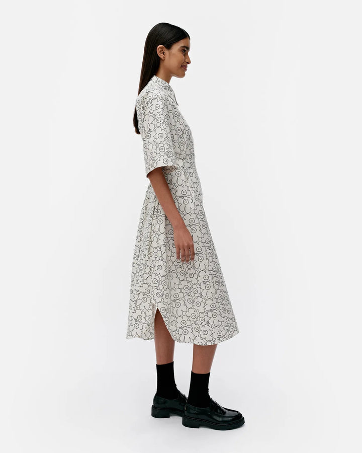 Marimekko | Piirto Unikko Poplin Belted Shirt Dress | White, Black - pirkko. Marimekko