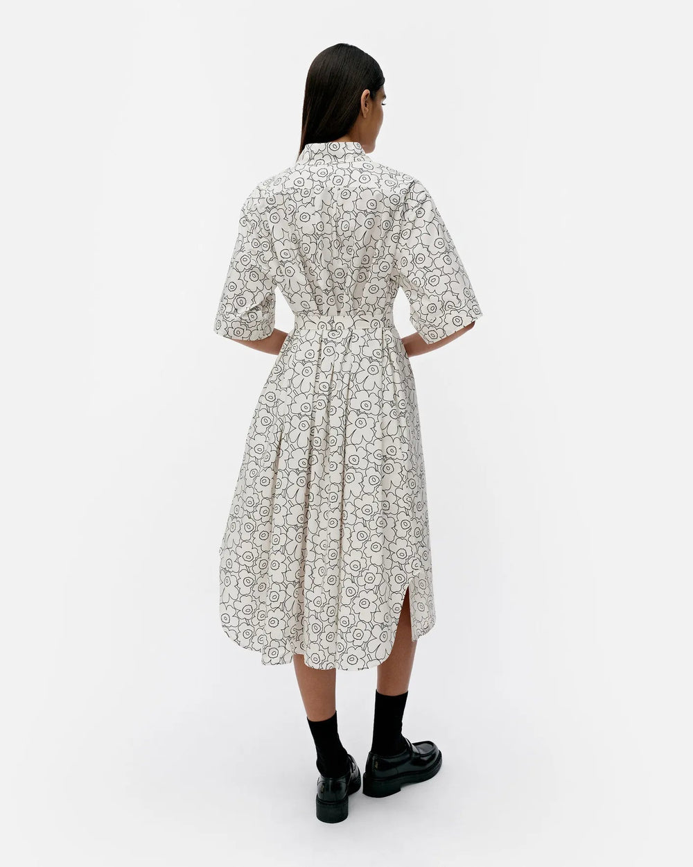 Marimekko | Piirto Unikko Poplin Belted Shirt Dress | White, Black - pirkko. Marimekko