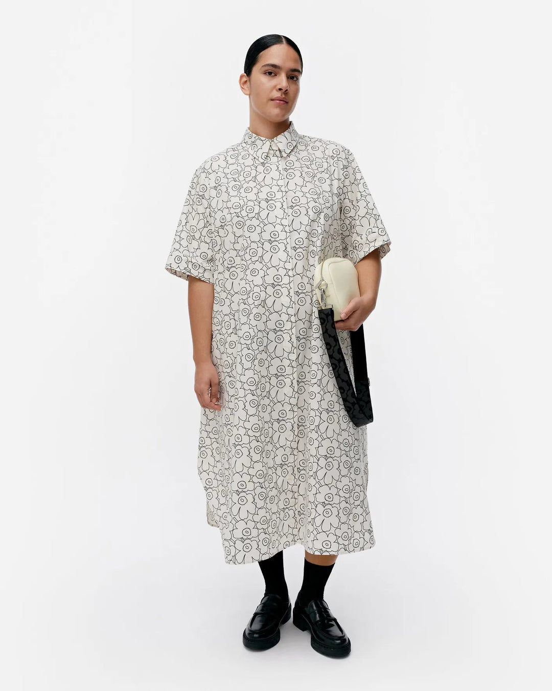 Marimekko | Piirto Unikko Poplin Belted Shirt Dress | White, Black - pirkko. Marimekko