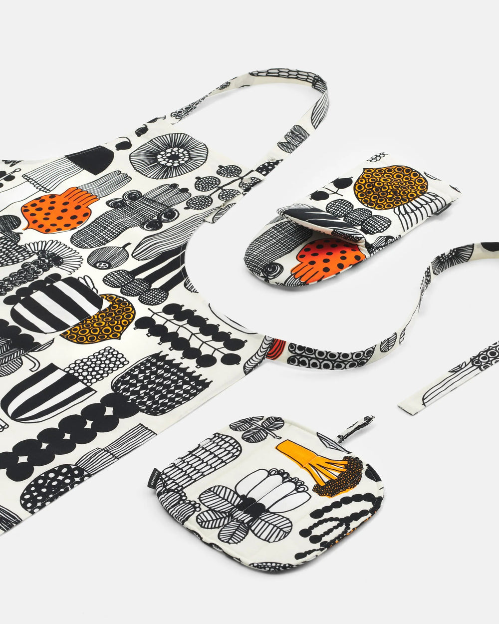 Marimekko | Puutarharin Parhaat Apron | White, Black, Orange - pirkko. Marimekko