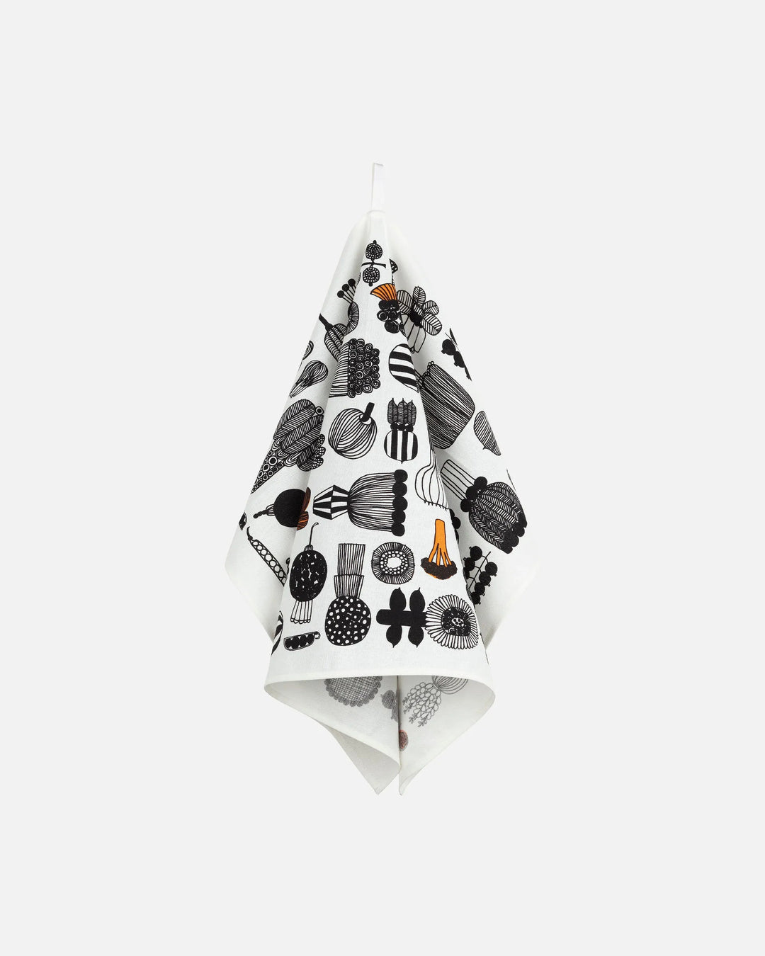 Marimekko | Puutarhurin Parhaat Cotton - Linen Tea Towel | White, Black, Orange - pirkko. Marimekko