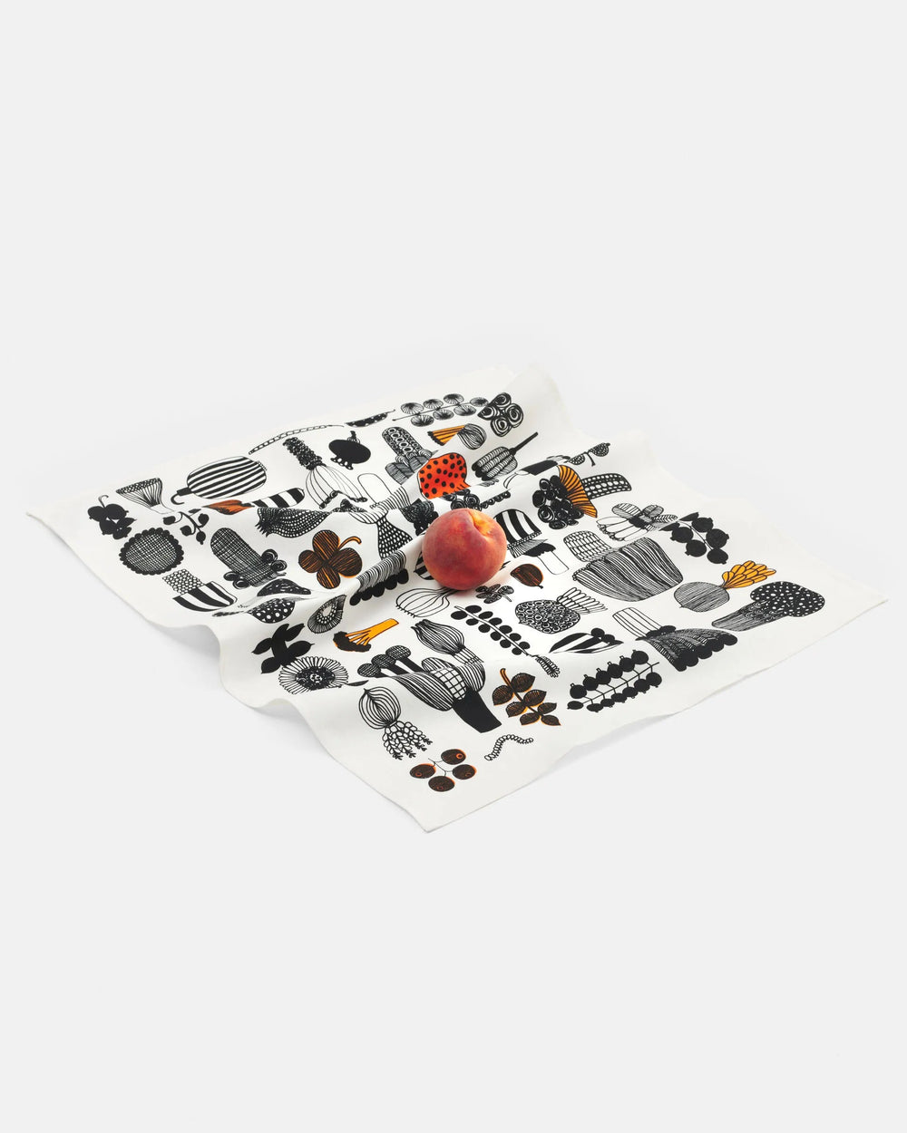 Marimekko | Puutarhurin Parhaat Cotton - Linen Tea Towel | White, Black, Orange - pirkko. Marimekko