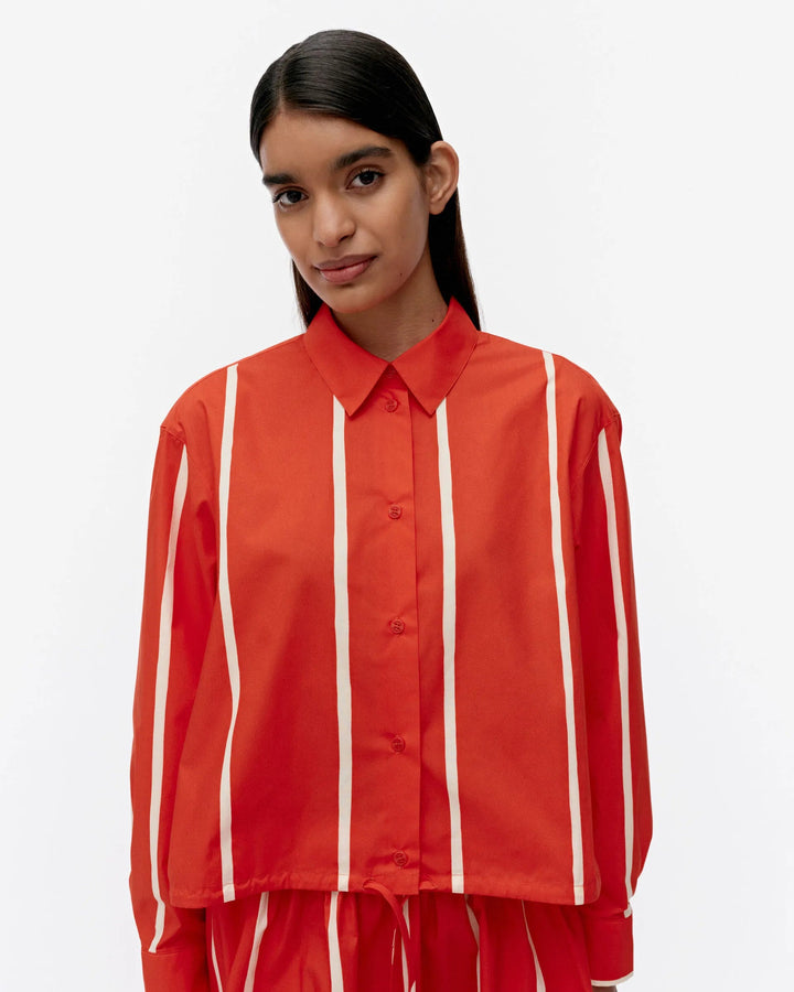 Marimekko | Rypytys Puhveli Cotton Shirt | Orange, White - pirkko. Marimekko