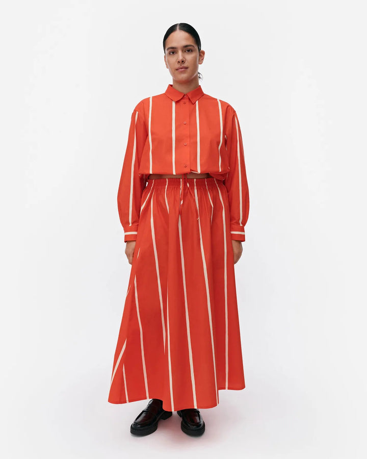 Marimekko | Rypytys Puhveli Cotton Shirt | Orange, White - pirkko. Marimekko