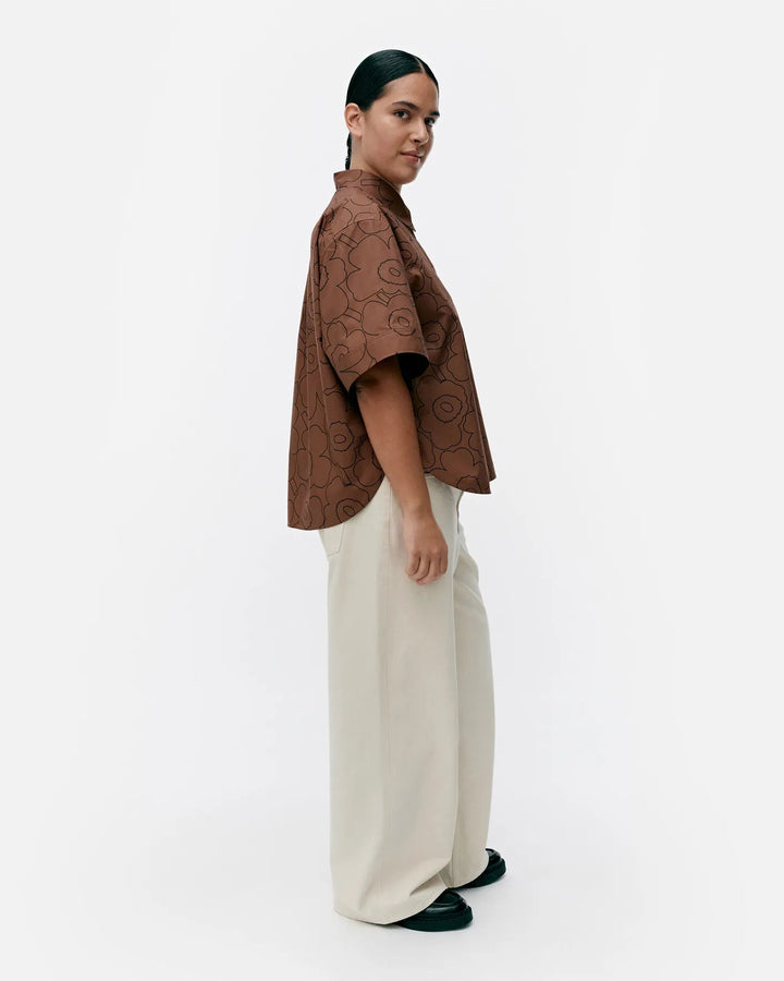 Marimekko | Standardi PiirtoCropped Poplin Shirt | Brown, Black - pirkko. Marimekko