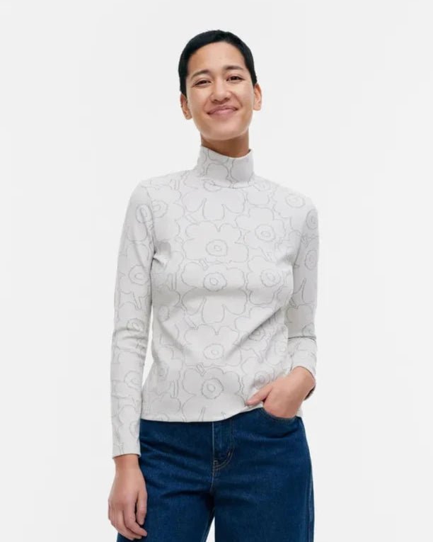 Marimekko | Taittuen Piirto Unikko Jersey Turtleneck | Light Grey, Silver - pirkko. Marimekko