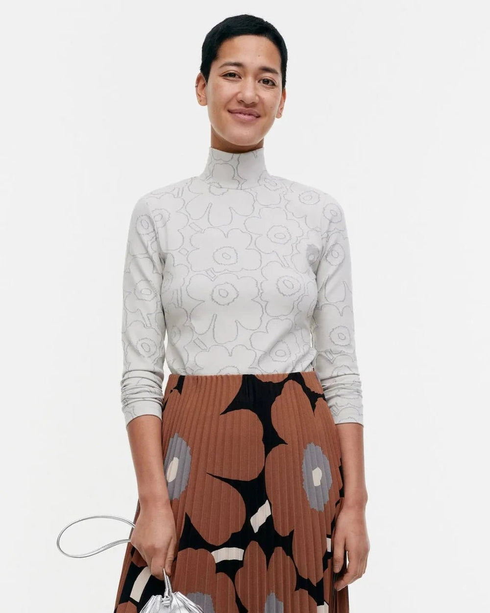 Marimekko | Taittuen Piirto Unikko Jersey Turtleneck | Light Grey, Silver - pirkko. Marimekko