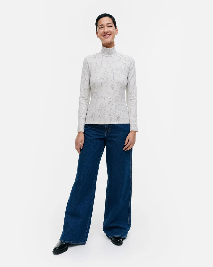 Marimekko | Taittuen Piirto Unikko Jersey Turtleneck | Light Grey, Silver - pirkko. Marimekko