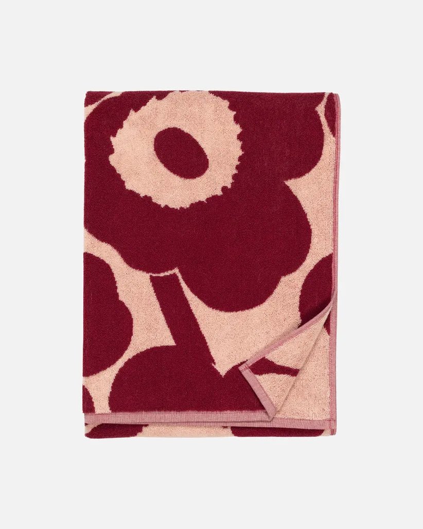 Marimekko | Unikko Bath Towel | 28x59" | Pink, Dark Cherry - pirkko. Marimekko