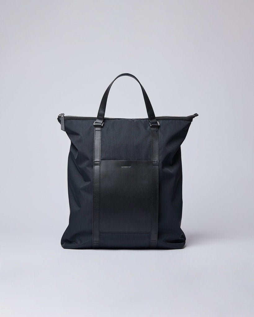 Marta, Recycled Nylon and Leather Backpack, Black - pirkko. SANDQVIST